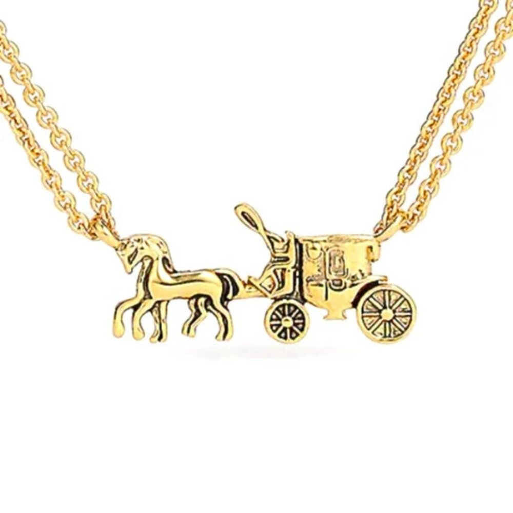 COACH Horse and Carriage Double Chain Necklace Gold NWT - Picture 5 of 6